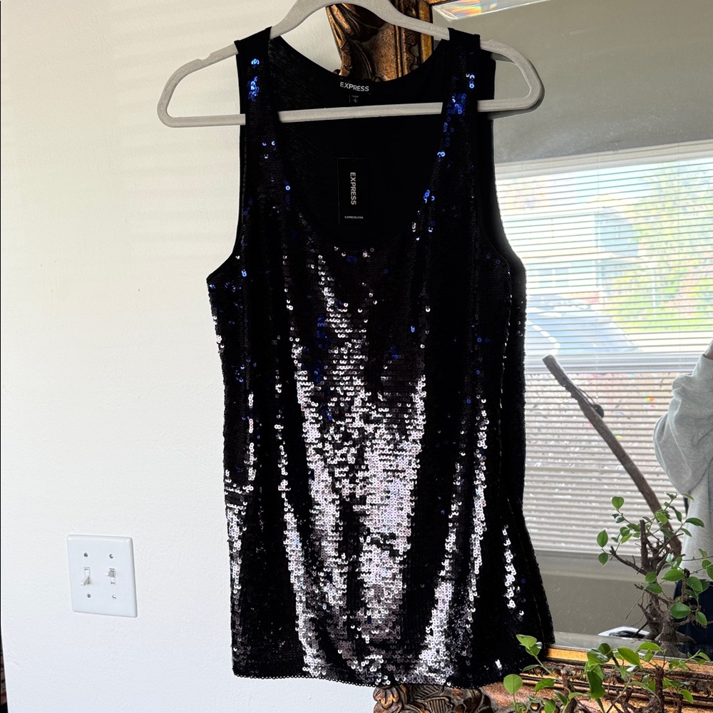 Express Black and Blue Sequin Tank